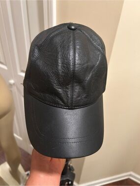 Vintage Black genuine Leather face Cap